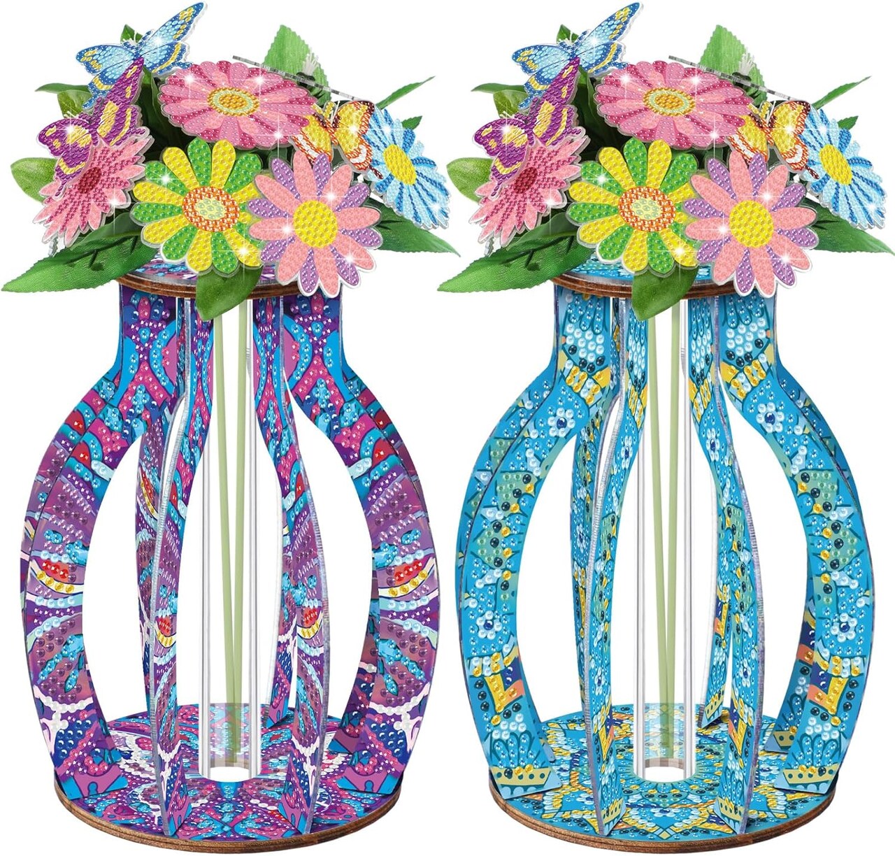 2PCS 3D Diamond Painting Vase Kits for Adults – Mandala DIY Diamond Art Flower Vases, Desktop Ornaments for Home, Office, Table Decor, Craft Gift for Women